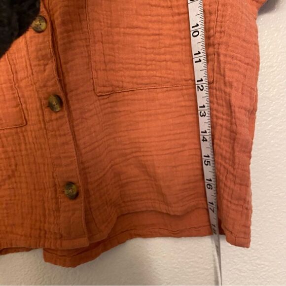 SO orange muslin gauze cotton button up Top blouse oversized cropped dolman XS - Picture 5 of 8